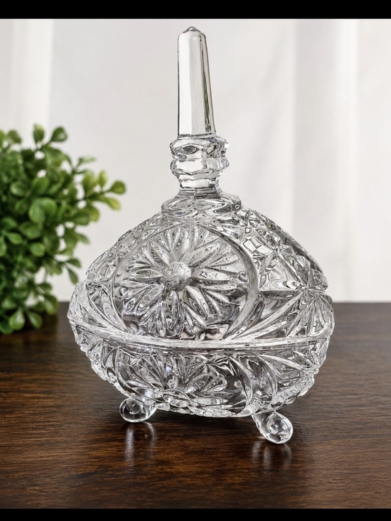 Other - Clear Cut-Glass Lidded Candy Dish - Elegant Home Serveware